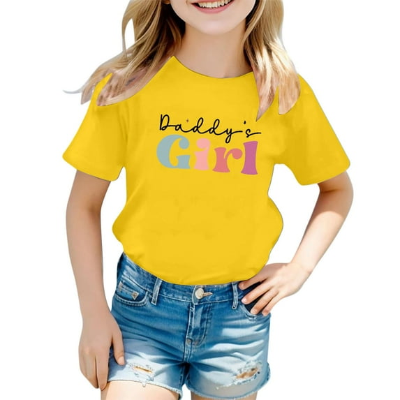 Tanghaowl T Shirts for Girls Children's Casual Letter Pattern Print Multicolor Round Neck Short Sleeves Girls Long Sleeve Stripe Shirt