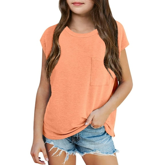 Tanghaowl Girls Shirts,T Shirts for Kids Round Neck Short Sleeve T Shirts Fashion Oversized Cute Crew Neck Cropped T Shirts Sports Activewear for Kids Teens Summer Tops Basic Tees