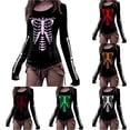 thumbnail image 1 of Yuhangmm Halloween Tshirts Women Halloween Skeleton Printed T Shirt with Cool Skeleton Design for Holiday Wear Pink S, 1 of 5