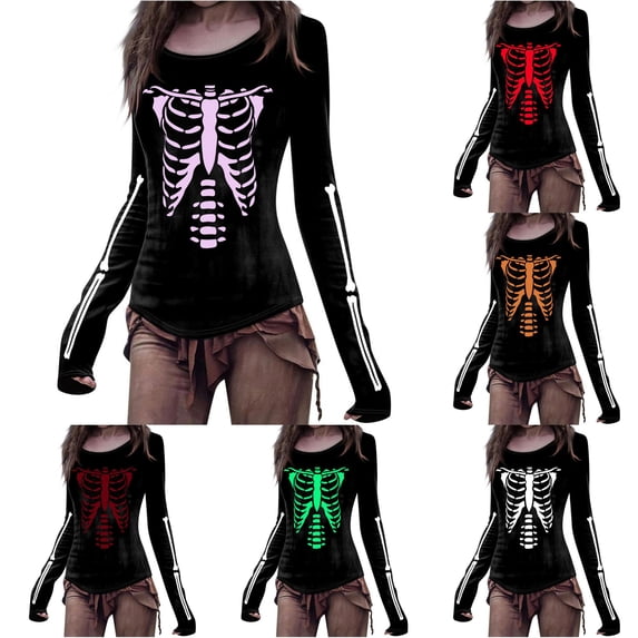 Yuhangmm Halloween Tshirts Women Halloween Skeleton Printed T Shirt with Cool Skeleton Design for Holiday Wear Pink S
