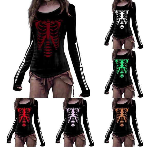 Yuhangmm Halloween Tshirts Women Halloween Skeleton Printed T Shirt with Cool Skeleton Design for Holiday Wear M