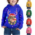 thumbnail image 1 of Tanghaowl Kids Hoodies Boys Santa Print Hooded Sweatshirt Festive Pullover for Kids Holiday Outfit Cozy Top with Soft Fabric Blue 9-10 Years, 1 of 5