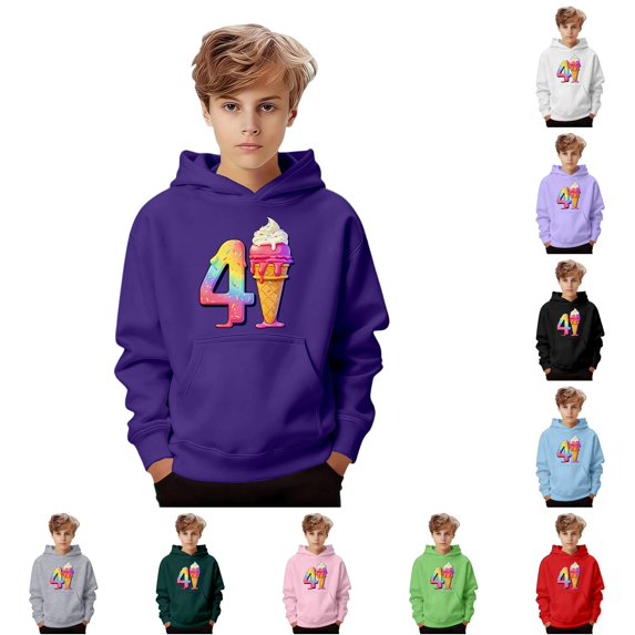 Tanghaowl Kids Sweatshirts Boys Girls Graphic Print Hooded Sweatshirt Kids Pullover Casual Jacket with Pocket for Children Youth Dark Purple 3-4 Years