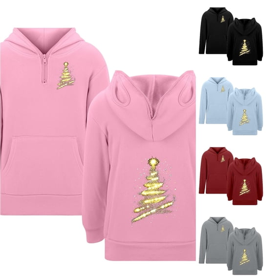 Tanghaowl Kids Sweatshirts Boys Print Hooded Pullover Sweatshirt with Zipper Eyelets and Pocket for Kids Casual Outfit Pink 9-10 Years