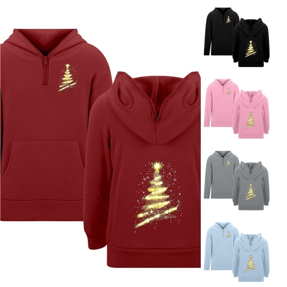 Tanghaowl Kids Sweatshirts Boys Print Hooded Pullover Sweatshirt with Zipper Eyelets and Pocket for Kids Casual Outfit Red 11-12 Years