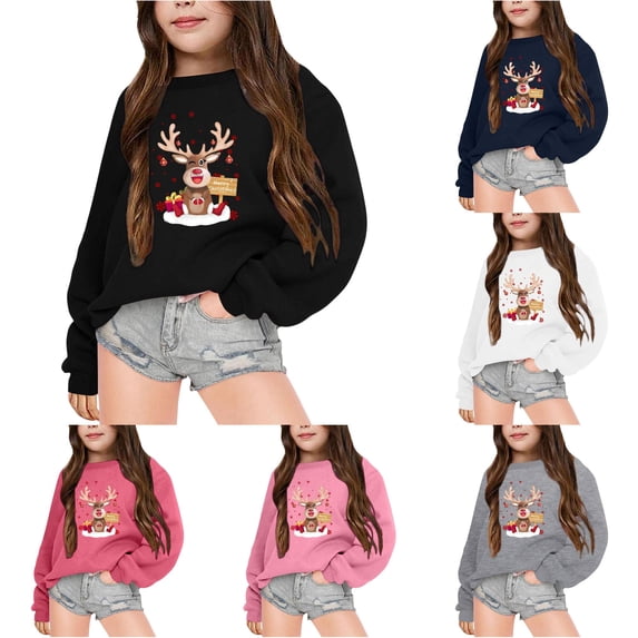 Tanghaowl Kids Sweatshirts Children Autumn Winter Long Sleeved Christmas Printed Crewneck Hoodie for Boys and Girls Plus Warm Coat Black 6-7 Years