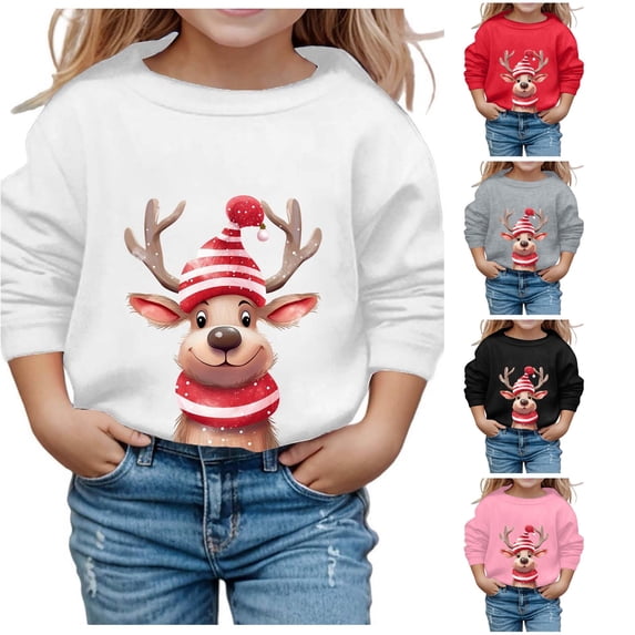 Tanghaowl Kids Sweatshirts Girls Autumn Winter Christmas Print Round Neck Long Sleeve Casual Hoodless Sweatshirt with Warm White 7-8 Years