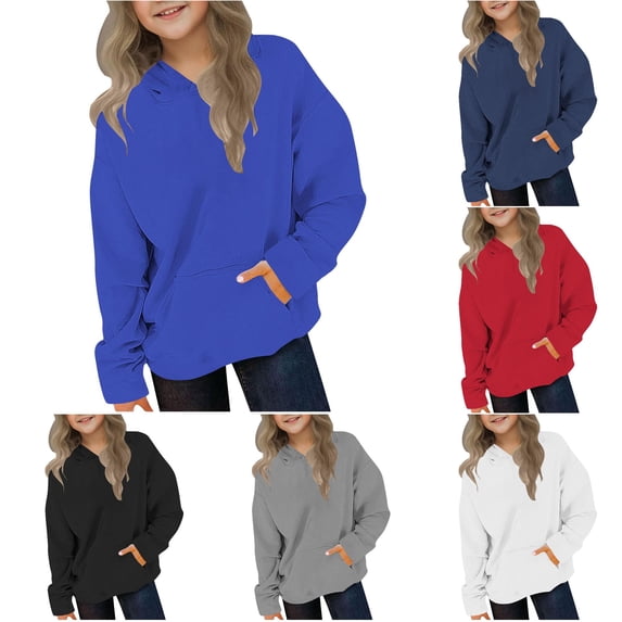 Tanghaowl Kids Sweatshirts Girls Hooded Sweatshirt Warm Thickened Pullover with Sleeves for Toddler Big Kids Casual Outerwear Blue 4-5 Years