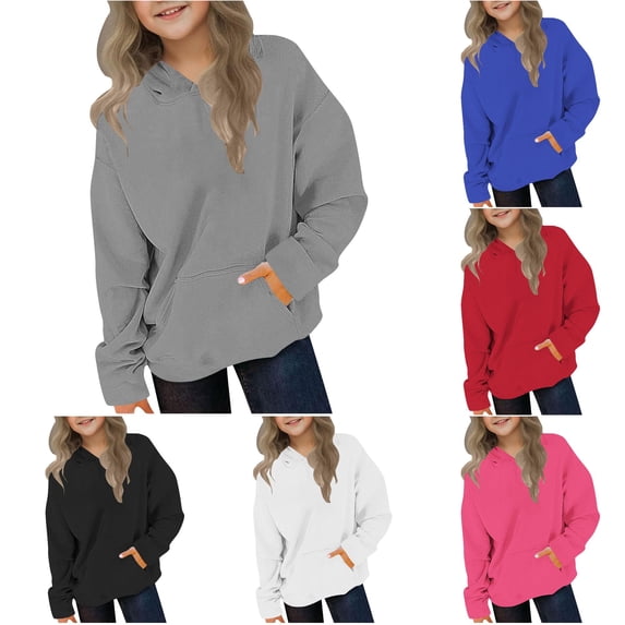 Tanghaowl Kids Sweatshirts Girls Hooded Sweatshirt Warm Thickened Pullover with Sleeves for Toddler Big Kids Casual Outerwear Grey 4-5 Years