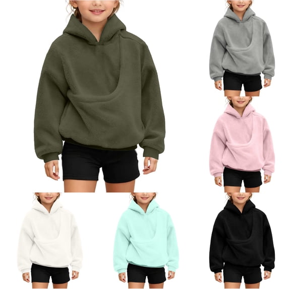 Tanghaowl Kids Sweatshirts Girls Sweatshirts Puppies Cats Shoulder Straps Pockets Long Sleeve Hooded Sweatshirts with Adorable Pet Graphics Army Green 13-14 Years