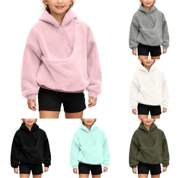 Tanghaowl Kids Sweatshirts Girls Sweatshirts Puppies Cats Shoulder Straps Pockets Long Sleeve Hooded Sweatshirts with Adorable Pet Graphics Pink 11-12 Years