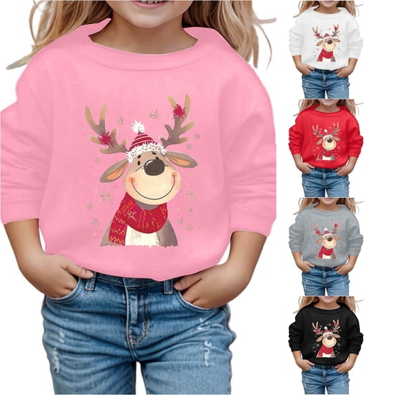 Tanghaowl Kids Sweatshirts Print Girls Long Sleeve Crewneck Sweatshirt Casual Soft Pullover Top for Holiday Season Christmas Outfit Pink 3-4 Years