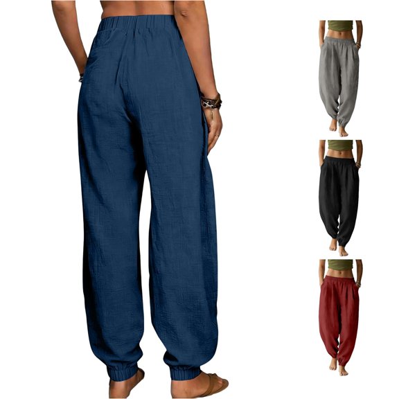 Tanghaowl Plus Size Loose Fit High Rise Wide Leg Titting Trousers Navy M
