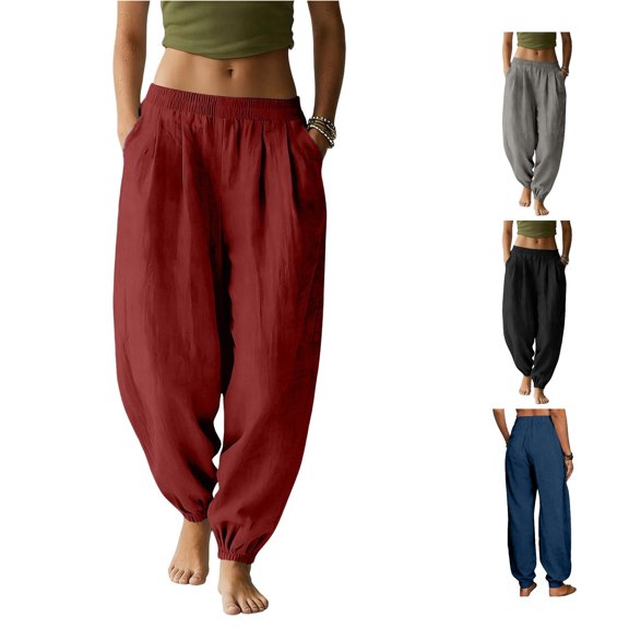 Tanghaowl Plus Size Loose Fit High Rise Wide Leg Titting Trousers Red M