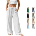 thumbnail image 1 of Tanghaowl Plus Size Pants for Casual Comfort with Waist and Elastic Ankles Breathable Wide-Leg Palazzo Trousers White XXXXXL, 1 of 9