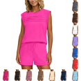 thumbnail image 1 of Tanghaowl Short Sets for Women, Casual Two Piece Outfit with Sleeveless Shorts and Pockets Comfortable Travel Jogger Set Featuring Relaxed Fit for Spring Summer Autumn Hot Pink2 XL, 1 of 5
