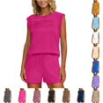thumbnail image 1 of Tanghaowl Short Sets for Women, Casual Two Piece Outfit with Sleeveless Shorts and Pockets Comfortable Travel Jogger Set Featuring Relaxed Fit for Spring Summer Autumn Hot Pink1 M, 1 of 5