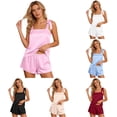 thumbnail image 1 of Tanghaowl Short Sets for Women, Satin Camisole Short Pajama Sets for Everyday Bride Parties Women's Shorts Suit Sleepwear with Bow Tie Bandeau Top Pink S, 1 of 5