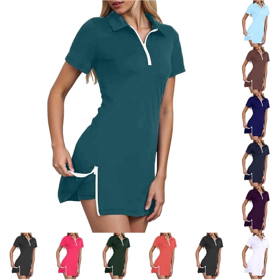 Tanghaowl Short Sets for Women, Women's Comfortable Slim Fit Short Set for Daily Wear featuring Soft Stretch Zipper Short Sleeve Sports Style Dark Green M