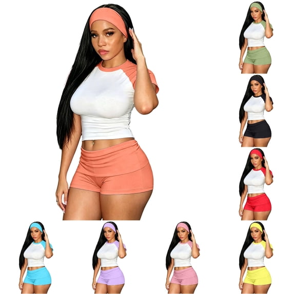 Tanghaowl Short Sets for Women, Women's Shorts Suit Set for Everyday Casual Wear—Sleeveless Two-Piece Outfit with Comfortable Bottoms and Headband Spring Summer Ready Orange XXL