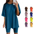 thumbnail image 1 of Tanghaowl Short Sets for Women, Womens Two Piece Outfits Short Sleeve Tops Running Yoga Sport Sets Summer Athletic Gym Wear Casual Shorts Suit Navy L, 1 of 6