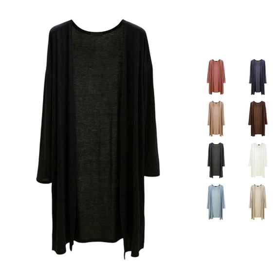 Tanghaowl Summer Cardigan Lightweight Knit Cardigan for Everyday Casual Wear Open Front Long Sleeve Cover Up with Soft Loose Mid Length Solid Color Women's Cardigan Black XXL