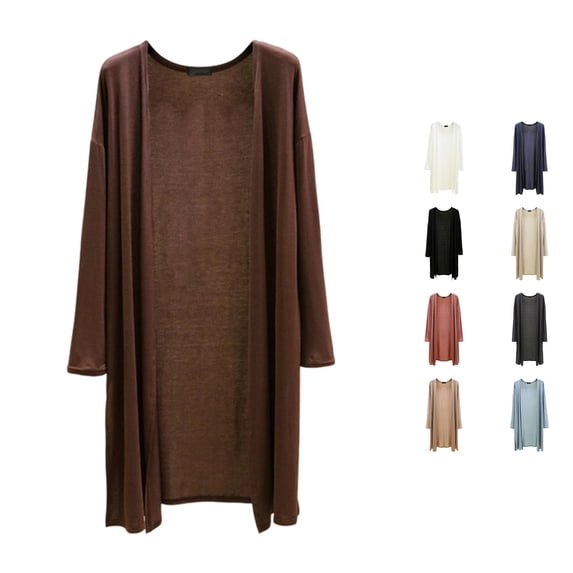 Tanghaowl Summer Cardigan Lightweight Knit Cardigan for Everyday Casual Wear Open Front Long Sleeve Cover Up with Soft Loose Mid Length Solid Color Women's Cardigan Coffee XL