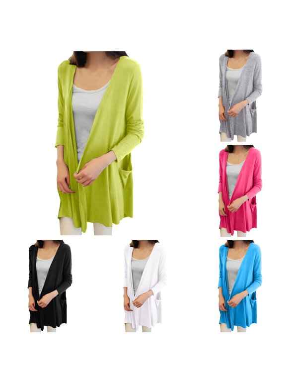 Summer Cardigan Women's Long Cardigan Thin Sleeve Spring Summer Autumn Outerwear Knit Open Front Casual Lightweight Flowy Elegant Green One Size