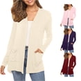 thumbnail image 1 of Tanghaowl Summer Cardigan Women's Long Sleeve Open Front Casual Cardigan Lightweight Knit Sweater With Pockets Beige M, 1 of 6