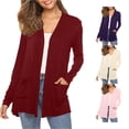 thumbnail image 1 of Tanghaowl Summer Cardigan Women's Long Sleeve Open Front Casual Cardigan Lightweight Knit Sweater With Pockets Wine S, 1 of 6