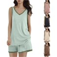 thumbnail image 1 of Tanghaowl Summer Pajamas for Women, Women Summer Ribbed Knit Pajama Sets V Neck Sleeveless Tank Top with Shorts Sleepwear Loungewear Nightwear Mint Green XXL, 1 of 9