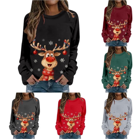 Tanghaowl Sweatshirts for Women Loose Fit Print Casual Crewneck Pullover Soft Winter Warm Sweatshirt Long Sleeve Cozy Loungewear Holiday Outfit Black XL
