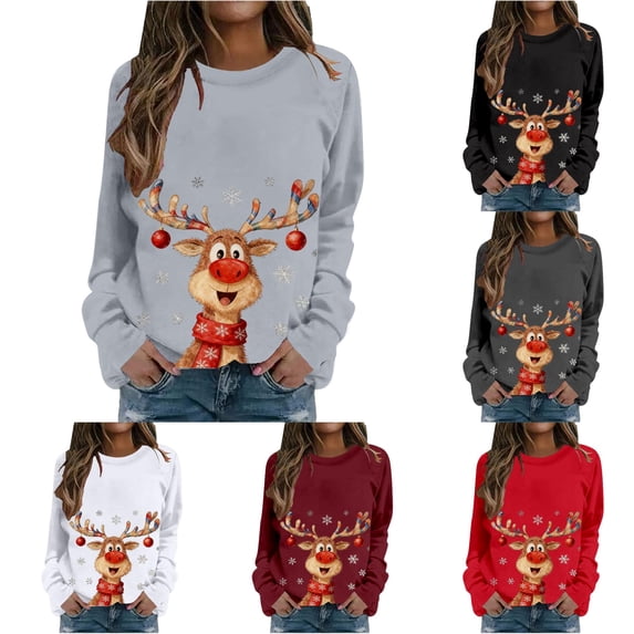 Tanghaowl Sweatshirts for Women Loose Fit Print Casual Crewneck Pullover Soft Winter Warm Sweatshirt Long Sleeve Cozy Loungewear Holiday Outfit Light Gray XXL