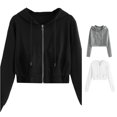thumbnail image 1 of Tanghaowl Sweatshirts for Women Loose Fit Casual Solid Zipper Hooded Long Sleeve Sweatshirt Short Shirt Tops with Soft Breathable Material Black S, 1 of 6