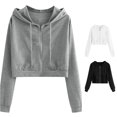 thumbnail image 1 of Tanghaowl Sweatshirts for Women Loose Fit Casual Solid Zipper Hooded Long Sleeve Sweatshirt Short Shirt Tops with Soft Breathable Material Grey S, 1 of 4
