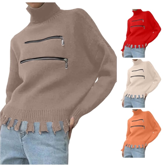 Tanghaowl Sweatshirts for Women Loose Fit Oversized Sweater Turtleneck Pullover Fall Fashion Outfit Winter Trendy Clothes Khaki M
