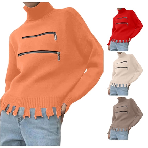 Tanghaowl Sweatshirts for Women Loose Fit Oversized Sweater Turtleneck Pullover Fall Fashion Outfit Winter Trendy Clothes Red2 M