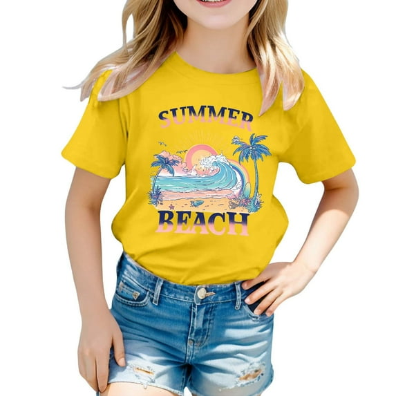 Tanghaowl T Shirts for Girls Children's Fashion Print Loose Casual Short Sleeve Top For Kids Comfortable Summer T Shirt For Boys And Girls Watercolor Dance Wear