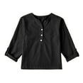 thumbnail image 1 of Tanghaowl T Shirts for Girls Linen Shirts For Girl 3/4 Sleeve V Neck Blouses Buttons Loose Fit T Shirts Solid Color Summer Holiday Tops Kids Long Sleeve Shirt, 1 of 7