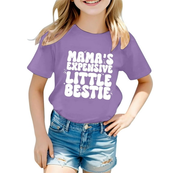 Tanghaowl T Shirts for Girls Children's Casual Letter Pattern Print Multicolor Round Neck Short Sleeves 6x Girls