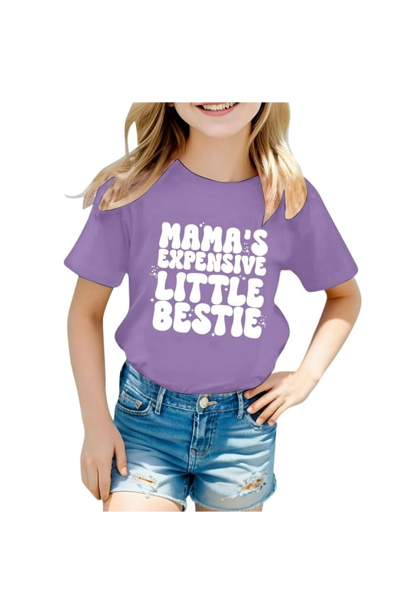 T Shirts for Girls Children's Casual Letter Pattern Print Multicolor Round Neck Short Sleeves 6x Girls