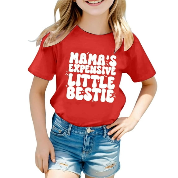 Tanghaowl T Shirts for Girls Children's Casual Letter Pattern Print Multicolor Round Neck Short Sleeves 6x Girls