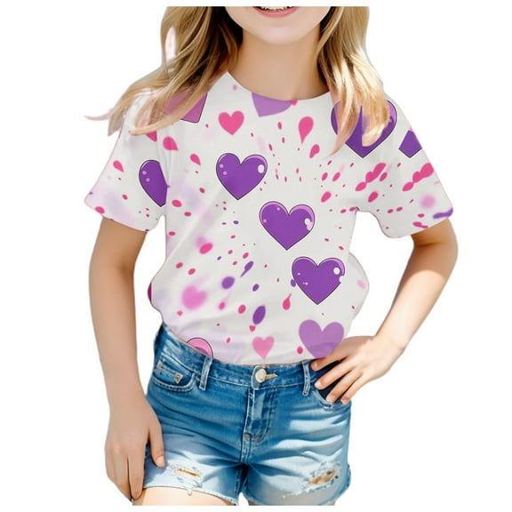 Tanghaowl T Shirts for Girls Children's Valentine's Day Fashion Printed Short Sleeved Top Girls Shirts 18 Months