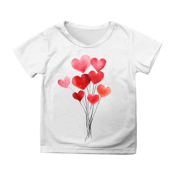 Tanghaowl T Shirts for Girls Valentine's Day Children's Short Sleeve Top Printed T Shirt Casual Shirt Shirt Bulk