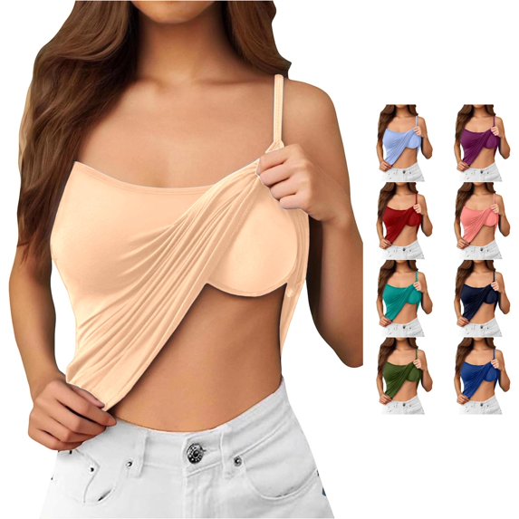 Tanghaowl Tank Tops for Women, Seamless Built In Bra Camisole For Soft Comfort Stretch Sleeveless Tank Top With Light Support Smooth Back Design Khaki XXXL
