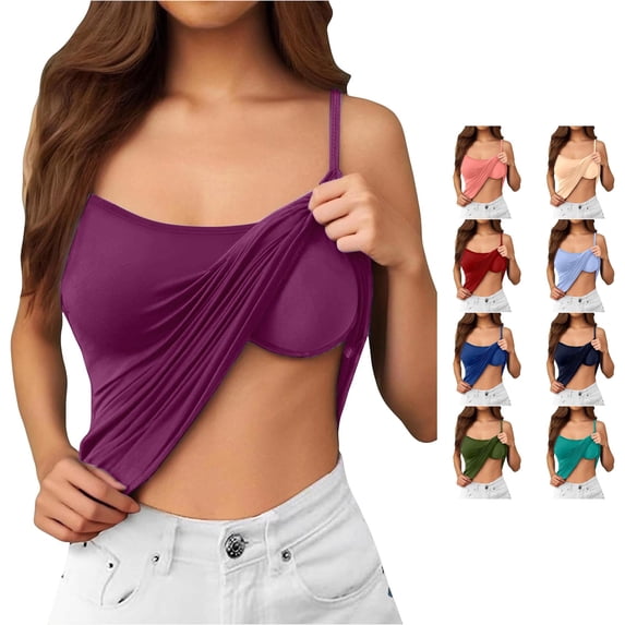 Tanghaowl Tank Tops for Women, Seamless Built In Bra Camisole For Soft Comfort Stretch Sleeveless Tank Top With Light Support Smooth Back Design Purple XL