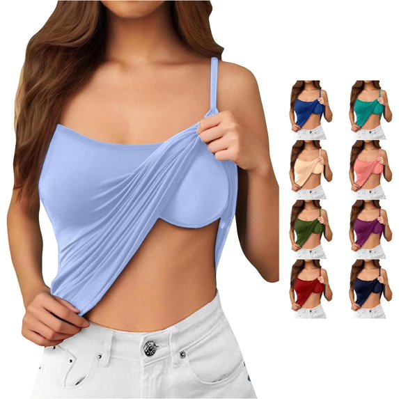 Tanghaowl Tank Tops for Women, Seamless Built In Bra Camisole For Soft Comfort Stretch Sleeveless Tank Top With Light Support Smooth Back Design Sky Blue XXL