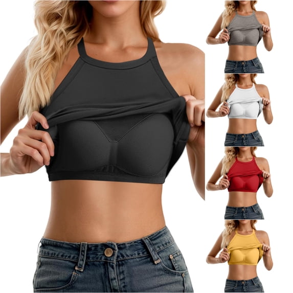 Tanghaowl Tank Tops for Women, Women's Adjustable Spaghetti Strap Shelf Bra Camisole Basic Layer Tank Tops Built-in Double Lined Racerback Workout Shapewear Black One Size