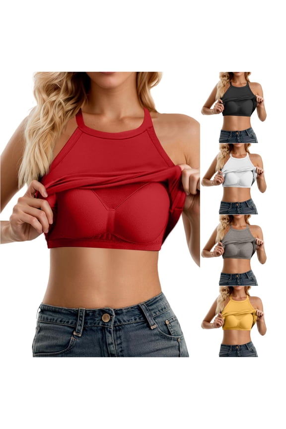 Tank Tops for Women, Women's Adjustable Spaghetti Strap Shelf Bra Camisole Basic Layer Tank Tops Built-in Double Lined Racerback Workout Shapewear Red One Size