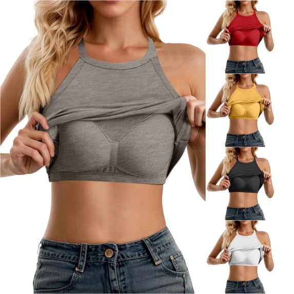 Tanghaowl Tank Tops for Women, Women's Adjustable Spaghetti Strap Shelf Bra Camisole Basic Layer Tank Tops Built-in Double Lined Racerback Workout Shapewear Light Gray One Size